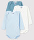 3er-Set langärmelige Baby-Bodys aus Baumwolle in Blau