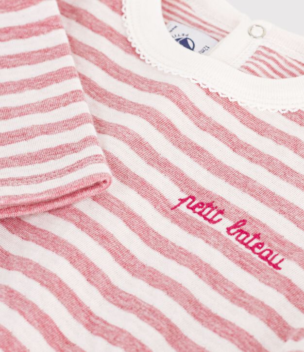 Lang&auml;rmeliges Baby T-Shirt aus Baumwolle mit Streifen. rosa/naturfarben