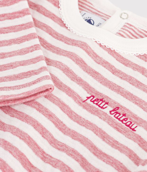 Lang&auml;rmeliges Baby T-Shirt aus Baumwolle mit Streifen. rosa/naturfarben