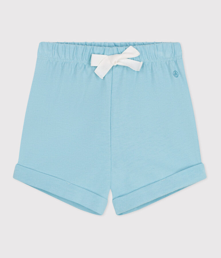 Baby-Shorts aus einfarbiger Baumwolle blau AQUATIC