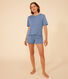 Damen-Pyjama mit Shorts und T-Shirt aus Baumwolle in Ajour-Optik, unifarben