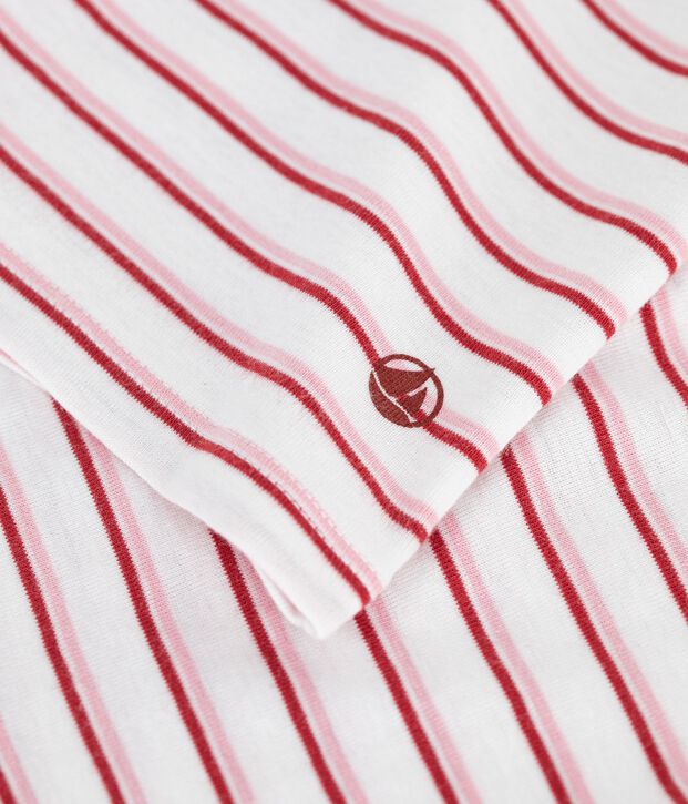 Kurz&auml;rmeliges Damen T-Shirt aus Baumwolle mit Streifen weiss/rot