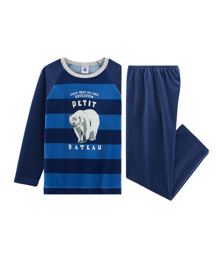 Samt-Pyjama f&uuml;r kleine Jungen blau/blau