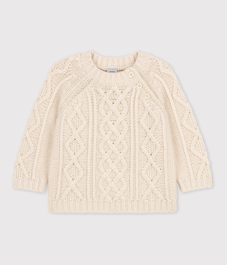 Baby-Strickpullover aus Baumwolle mit Z&ouml;pfen naturfarben AVALANCHE