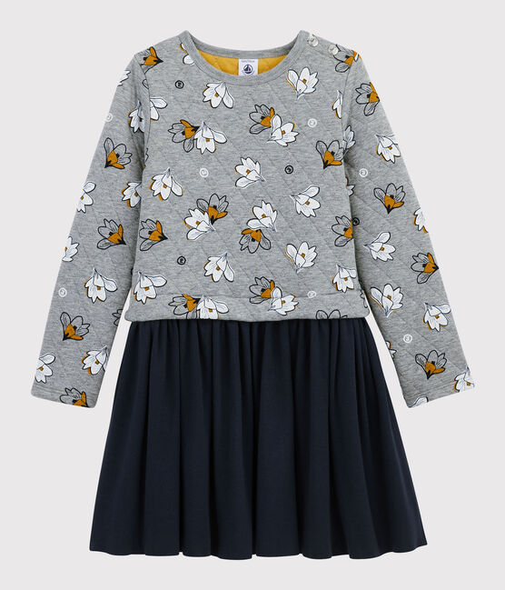 Langärmeliges Kinderkleid für Mädchen grau SUBWAY/weiss MULTICO