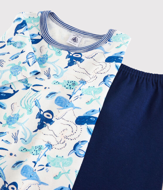 Kinder-Kurzpyjama aus Baumwolle mit Meerestiermotiv für Jungen weiss MARSHMALLOW/weiss MULTICO