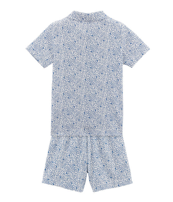 Rippstrick-Kurzpyjama für kleine Jungen weiss MARSHMALLOW/blau MAJOR