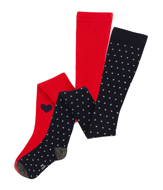 Set aus 2 Kinder-Strumpfhosen für Mädchen blau SMOKING/rot TERKUIT