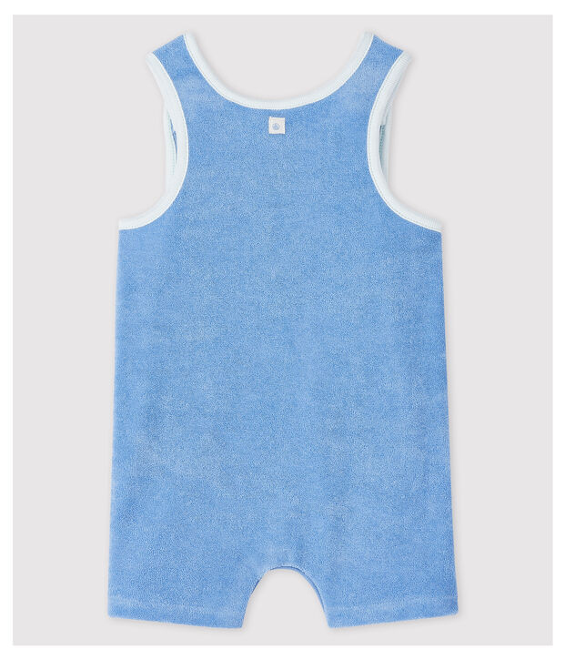 Kurze Baby-Latzhose in Blau aus Bio-Baumwoll-Boucl&eacute;-Frottee blau