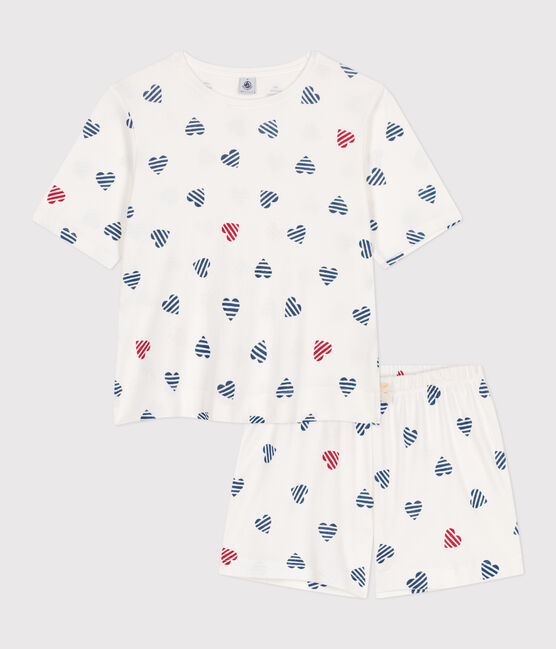 Damen-Kurzpyjama aus Baumwolle mit Herzmotiv weiss MARSHMALLOW/weiss MULTICO