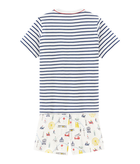 Rippstrick-Kurzpyjama für kleine Jungen weiss MARSHMALLOW/weiss MULTICO