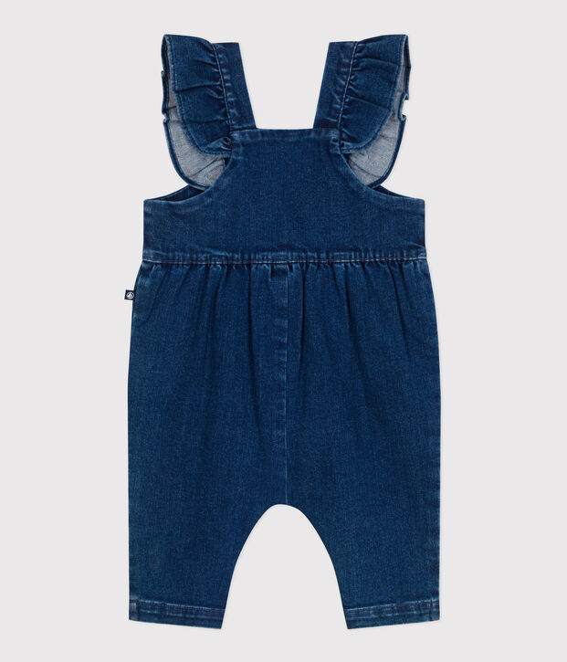 Langbeinige Baby-Latzhose mit Volants aus Jeansstoff mit Elastan. blau