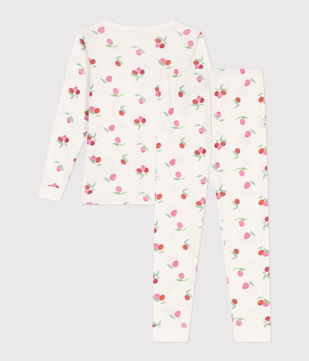 Sehr taillierter Kinderpyjama aus bedruckter Baumwolle weiss/rosa/vielfarbig