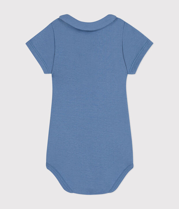 Kurz&auml;rmeliger Baby-Body mit Bubikragen aus Baumwolle blau