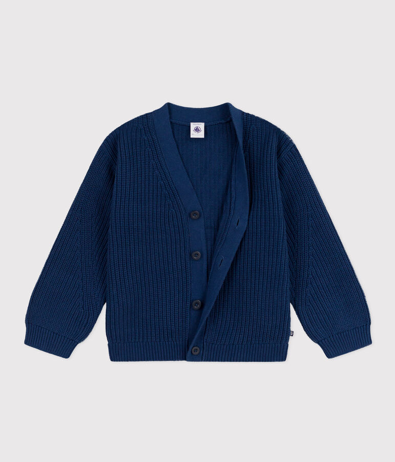 Kinder-Cardigan mit Patentmuster aus Baumwolle f&uuml;r M&auml;dchen blau
