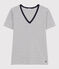 Damen-T-Shirt L'Iconique aus Baumwolle mit V-Ausschnitt, gestreift weiss MARSHMALLOW/blau SMOKING