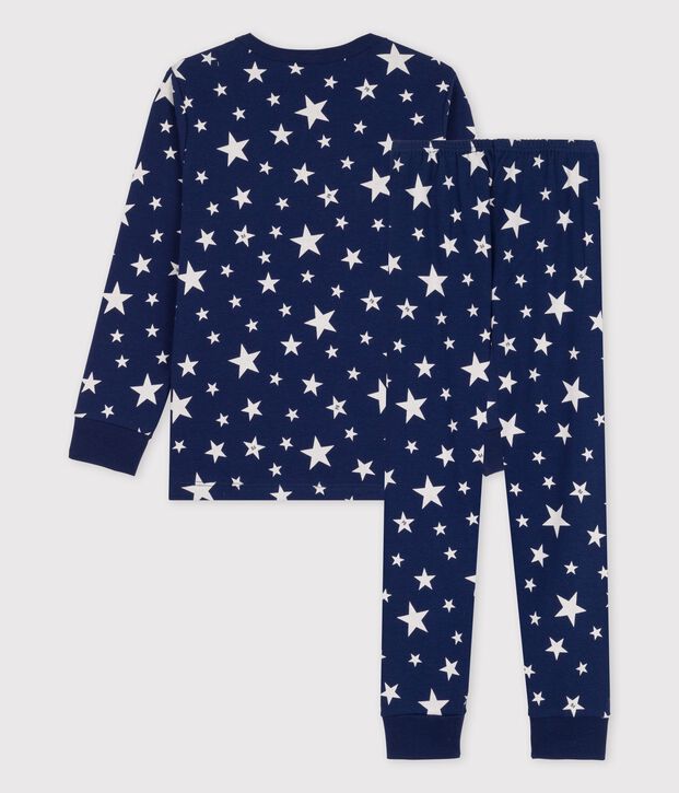 Kinderpyjama aus Baumwolle mit Sternenmuster blau/weiss