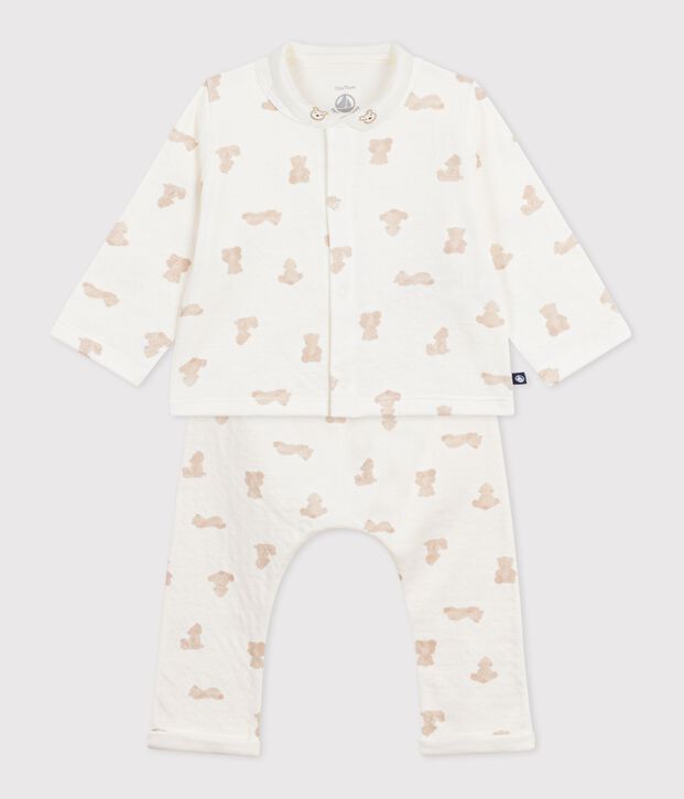3-teiliges Baby-Set aus Baumwolle mit B&auml;renmotiv weiss/BRUN
