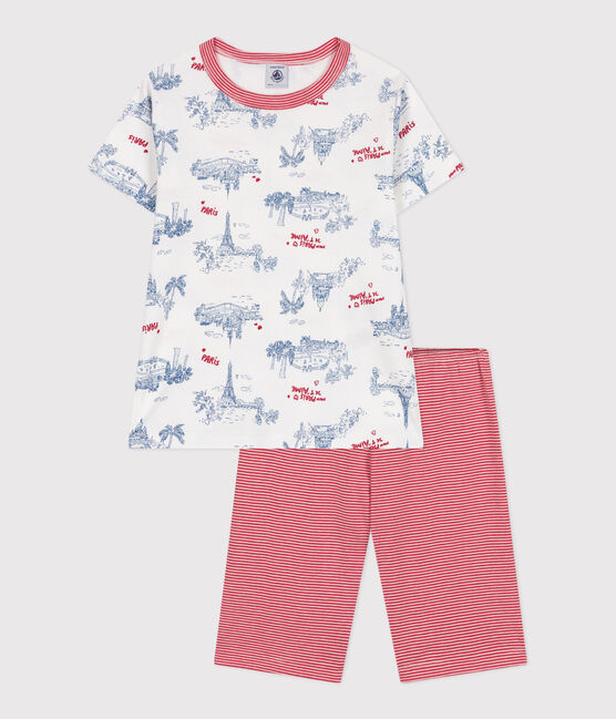 Halblanger Kinder-Kurzpyjama aus Baumwolle mit Paris-Motiven weiss MARSHMALLOW/weiss MULTICO
