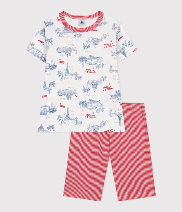 Halblanger Kinder-Kurzpyjama aus Baumwolle mit Paris-Motiven weiss/vielfarbig
