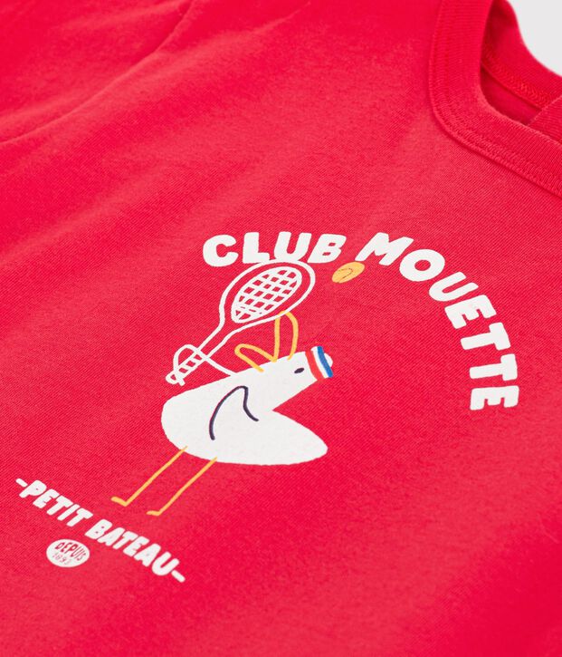 Kurz&auml;rmeliges Baby-T-Shirt aus Baumwolle mit M&ouml;wenmotiv rot
