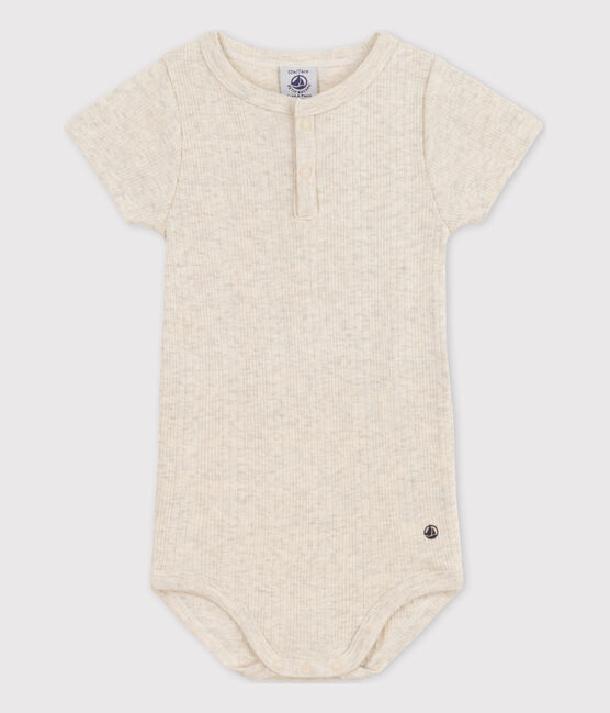 Kurzärmeliger Baby-Body aus Baumwolle mit Tunikaausschnitt beige MONTELIMAR CHINE