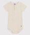 Kurzärmeliger Baby-Body aus Baumwolle mit Tunikaausschnitt beige MONTELIMAR CHINE
