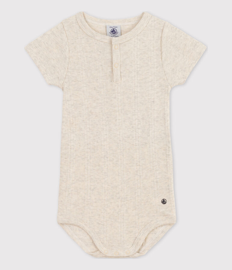 Kurz&auml;rmeliger Baby-Body aus Baumwolle mit Tunikaausschnitt beige