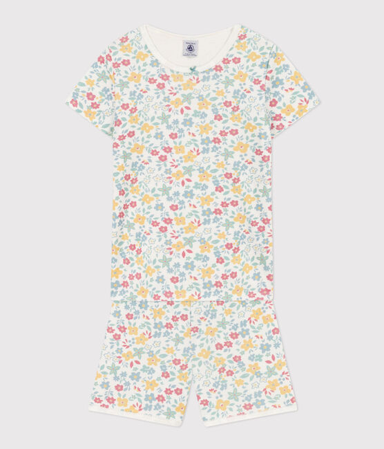 Kinder-Kurzpyjama aus Baumwolle mit Blumenmotiv für Mädchen weiss MARSHMALLOW/weiss MULTICO
