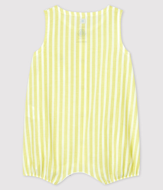 Baby-Einteiler aus Bio-Baumwoll-Popeline mit gelben Streifen gelb JAUNE/weiss MARSHMALLOW