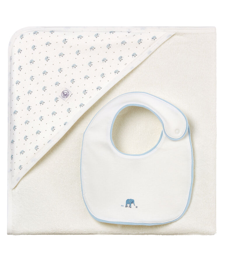 Box mit quadratischem Baby-Badetuch und -L&auml;tzchen f&uuml;r Jungen vielfarbig