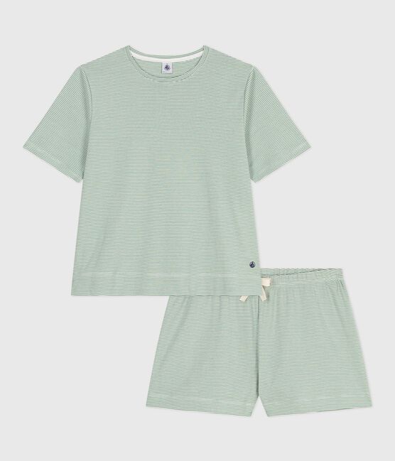 Damen-Kurzpyjama aus Baumwolle mit Streifen SAULE/ MARSHMALLOW