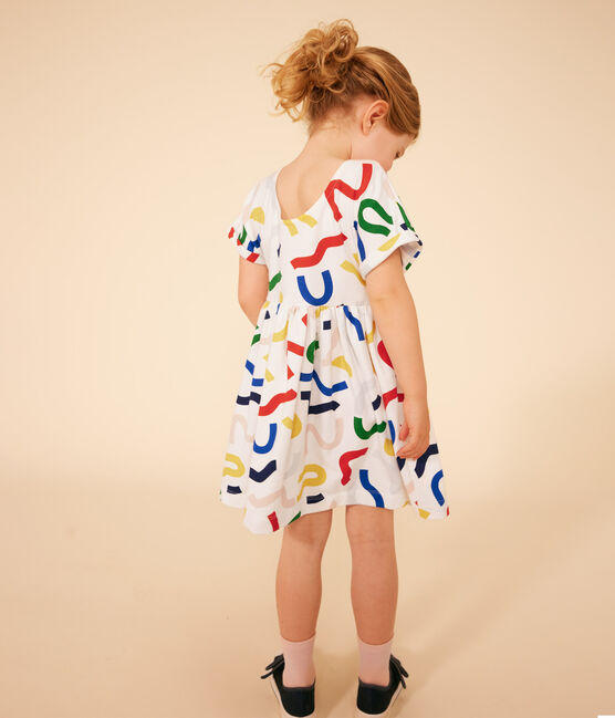 Kurzärmeliges Kleid mit Printmotiv aus Baumwolle Kinder/Mädchen weiss MARSHMALLOW/weiss MULTICO