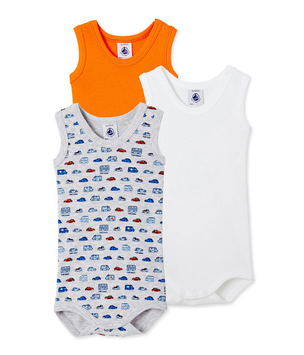 &Auml;rmellose Baby-Jungen-Bodys im 3er-Set weiss