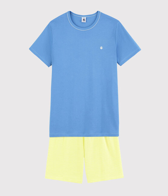 Kinderkurzpyjama aus Rippstrick in Blau und Gelb blau EDNA/naturfarben MULTICO