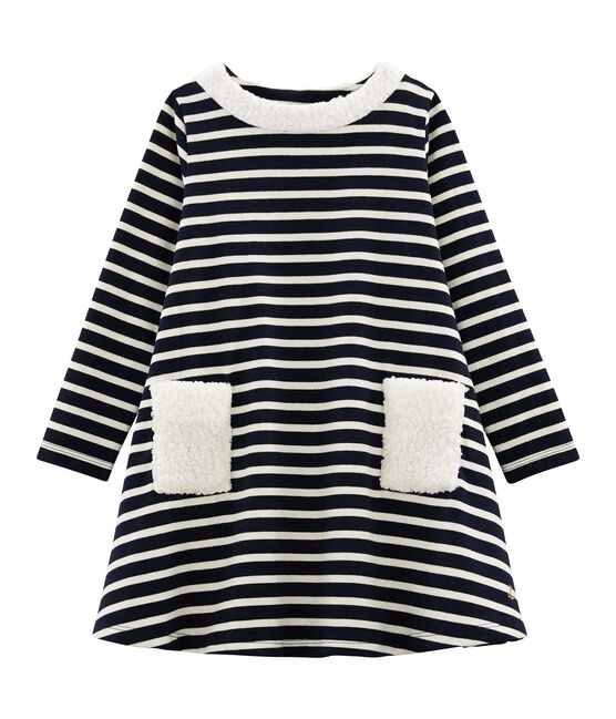 Langärmeliges Kinderkleid für Mädchen blau SMOKING/beige COQUILLE