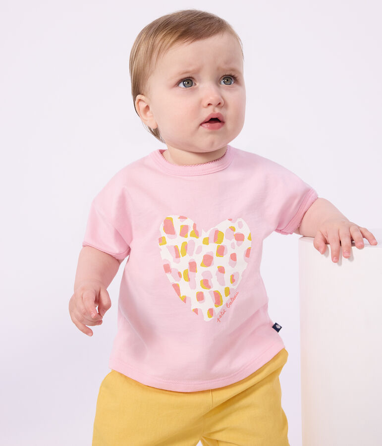 Kurz&auml;rmeliges Baby-T-Shirt aus Baumwolle mit Blumenmotiv rosa