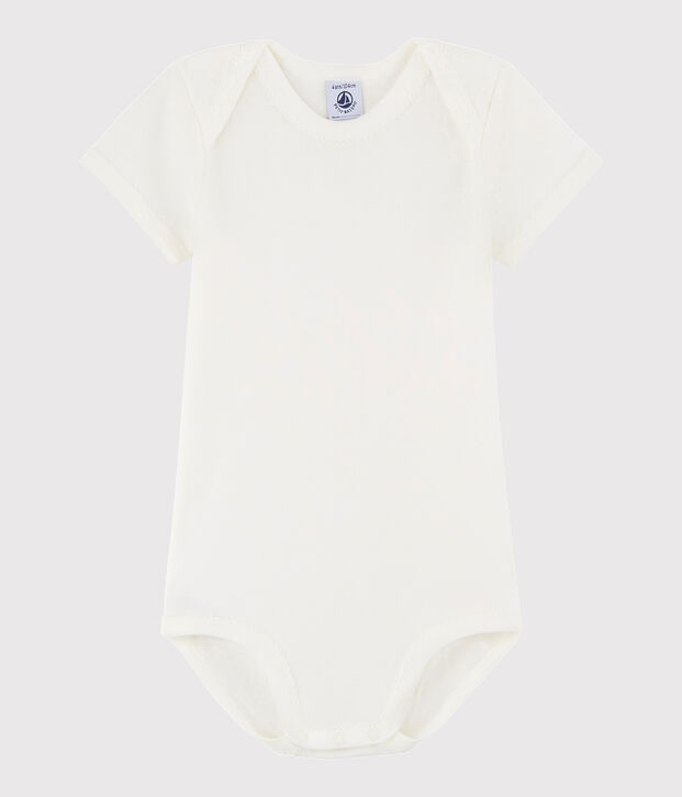Kurz&auml;rmeliger Baby-Body M&auml;dchen weiss Lait