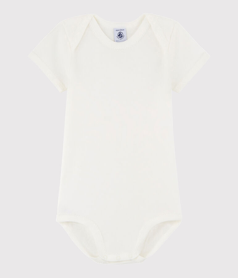 Kurz&auml;rmeliger Baby-Body M&auml;dchen weiss Lait