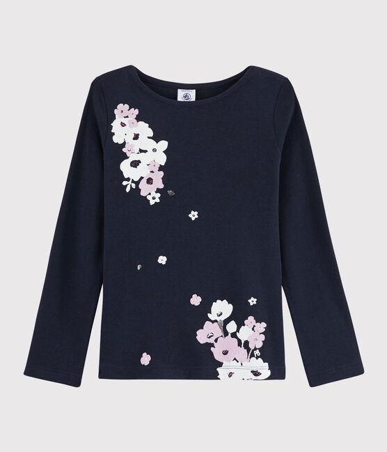 Kinder-T-Shirt mit Siebdruck für Mädchen blau SMOKING