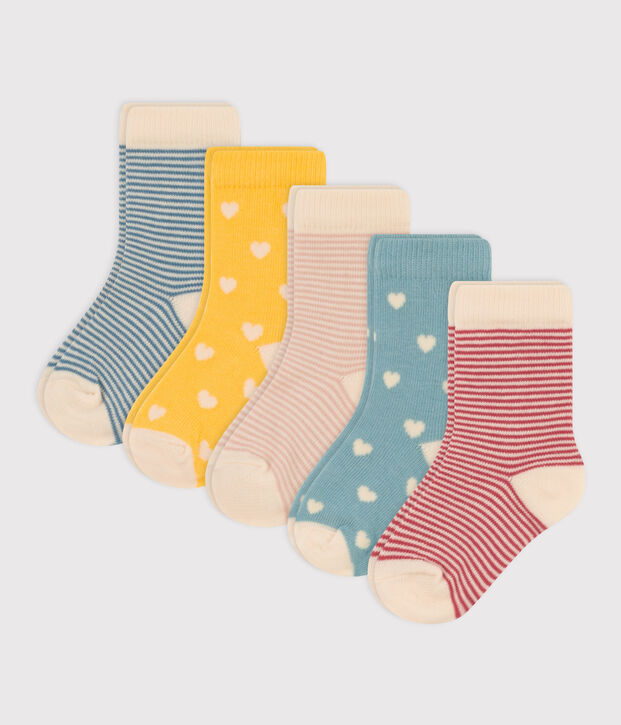 5er-Set Babysocken aus Baumwolljersey mit Herzen vielfarbig