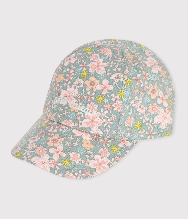 Kinder-Kappe aus Serge mit Blumenmuster blau/vielfarbig