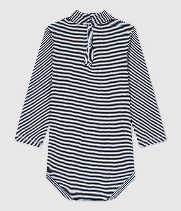Baby-Body aus Baumwolle. blau/weiss