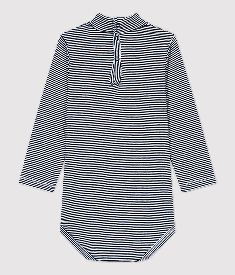 Baby-Body aus Baumwolle. blau/weiss