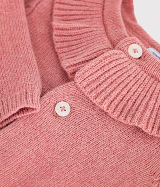 Baby-Cardigan mit Kragen aus einfarbigem Woll- und Baumwollstrick rosa