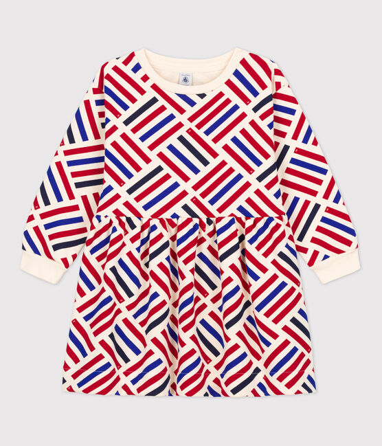 Langärmeliges bedrucktes Kinderkleid aus Molton für Mädchen weiss AVALANCHE/ MULTICO