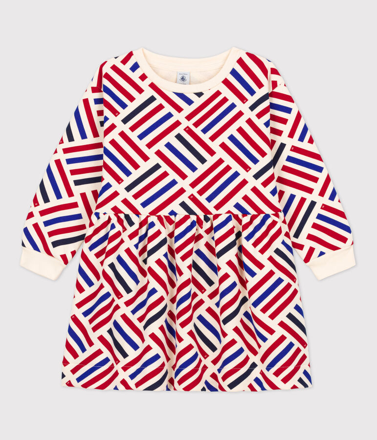 Lang&auml;rmeliges bedrucktes Kinderkleid aus Molton f&uuml;r M&auml;dchen naturfarben/vielfarbig