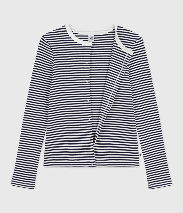 Damen-Cardigan aus Baumwolle mit Streifen blau/weiss