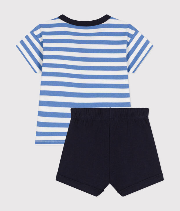 Kombination T-Shirt und Shorts aus Jersey, Baby blau/weiss