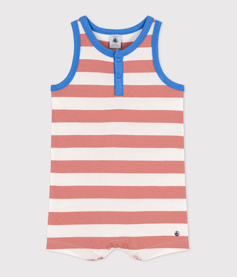 Gestreifter Baby-Kurzoverall aus Jersey rosa/weiss